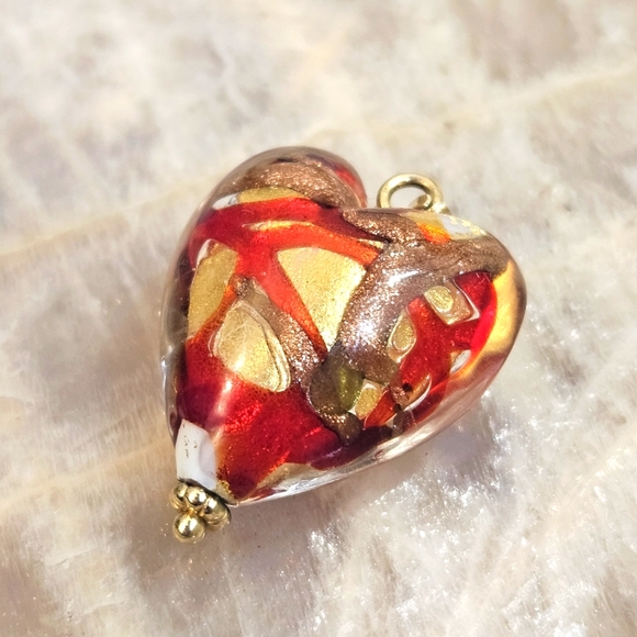 Murano Jewelry - ITALY 14kt (585) Yellow Gold MURANO GLASS HEART Shaped Charm Pendant